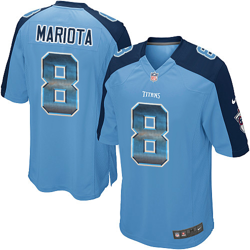 Nike Titans #8 Marcus Mariota Light Blue Team Color Men's Stitched NFL Limited Strobe Jersey - Click Image to Close